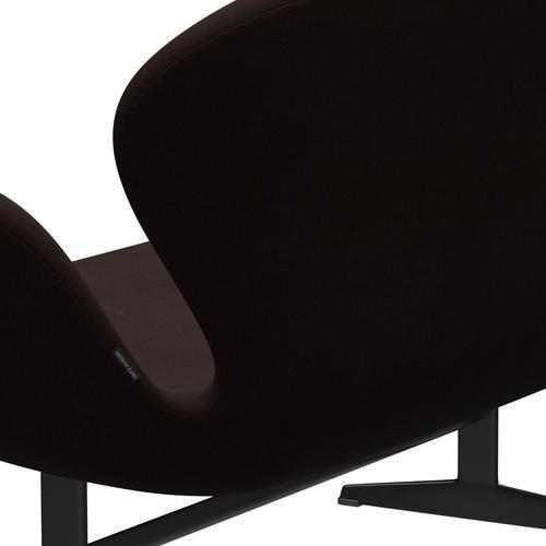 Fritz Hansen Svan soffa 2-sits, svart lackerad/divina varmbrun