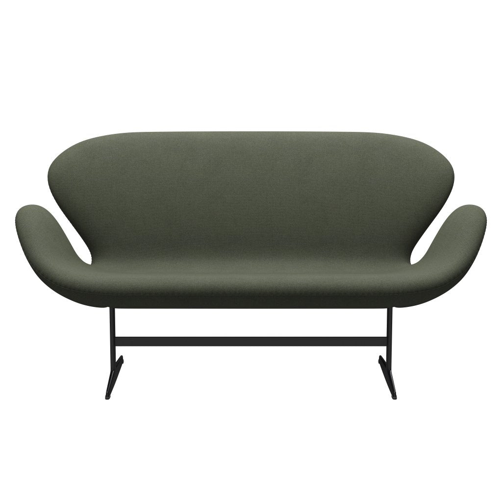 Fritz Hansen Svan soffa 2-sits, svart lackerad/fiord olivgrön/mittgrön