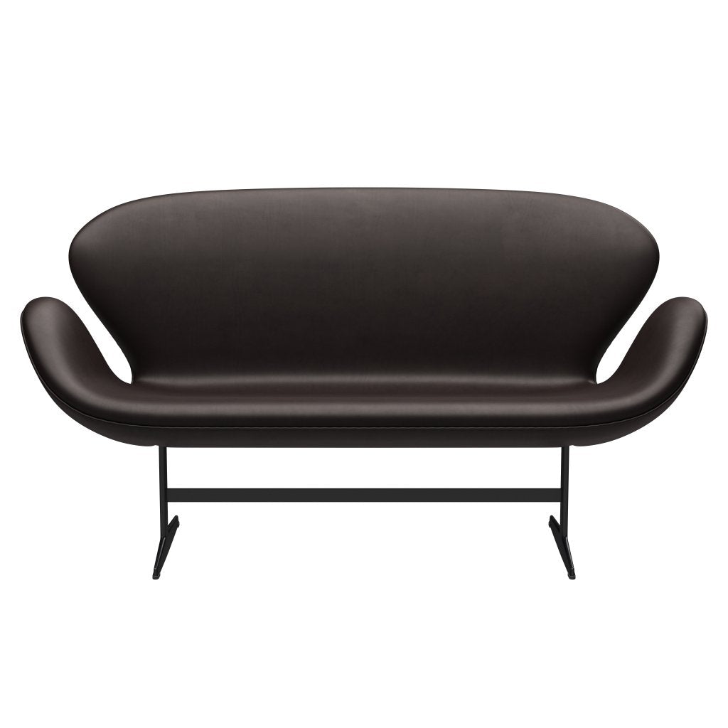 Fritz Hansen Svan soffa 2-sits, svart lackerad/nåd mörkbrun