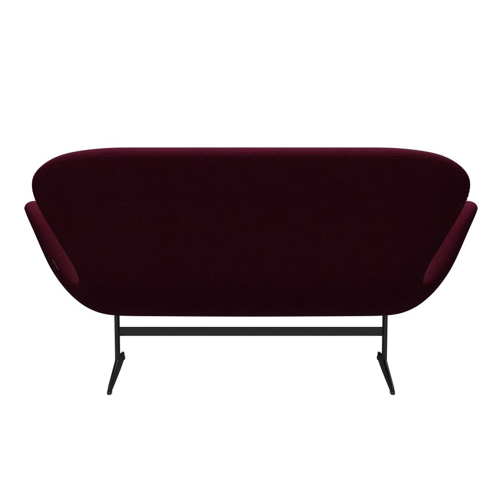 Fritz Hansen Svan soffa 2-sits, svart lackerad/hallingdal vin röd/lila