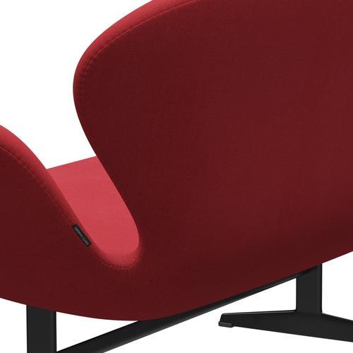 Fritz Hansen Svan soffa 2-personers, svart lack/steelcut trio röd