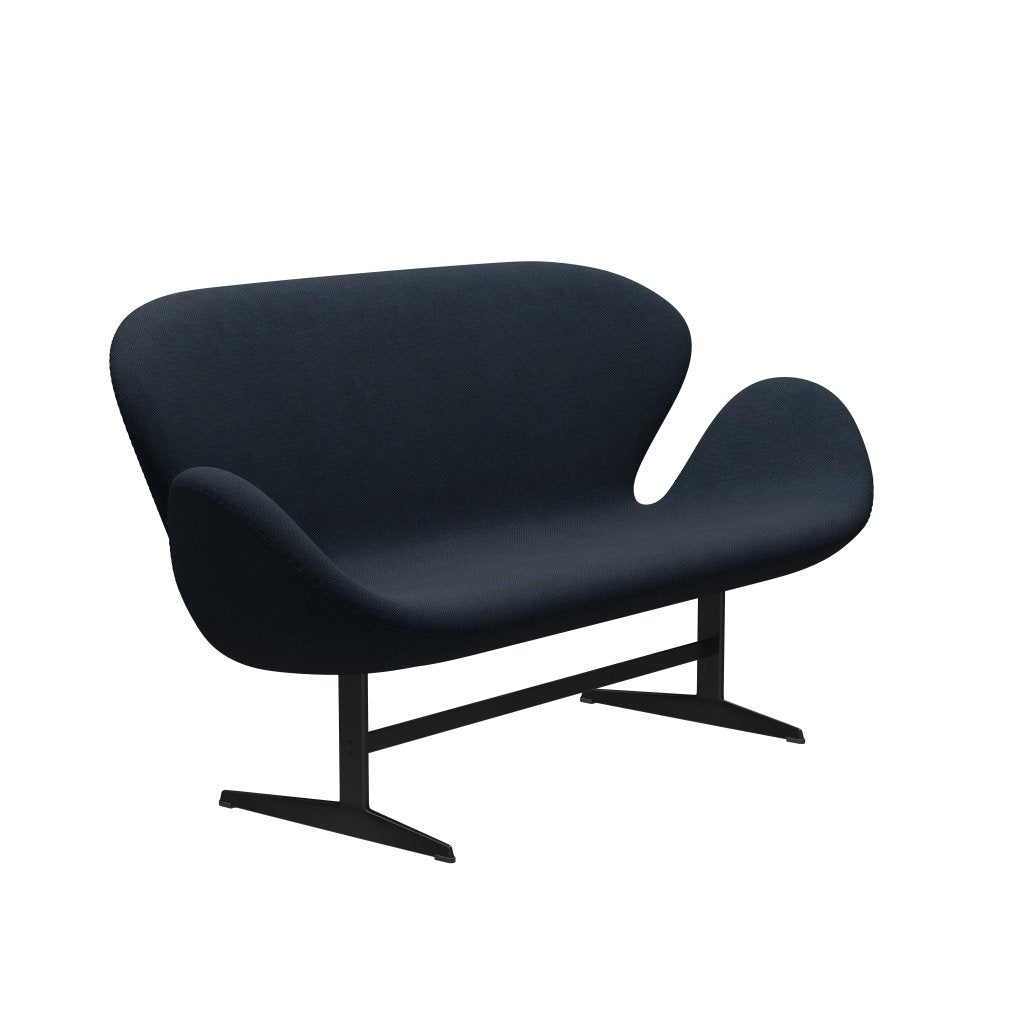 Fritz Hansen Svan soffa 2-person, svart lackerad/sunniva mörkblå