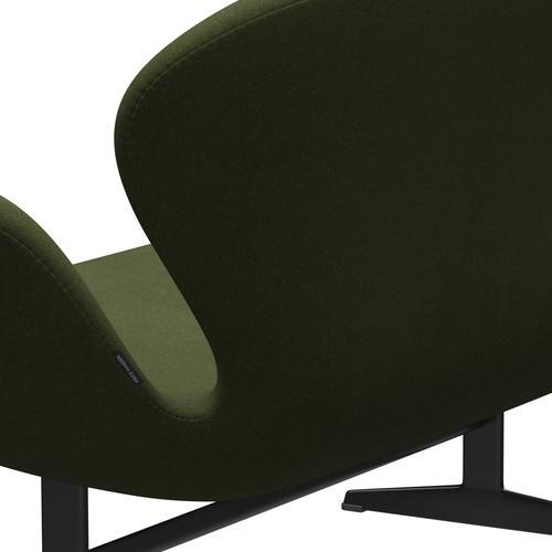Fritz Hansen Svan soffa 2-sits, svart lackerad/tonus millitar green divina