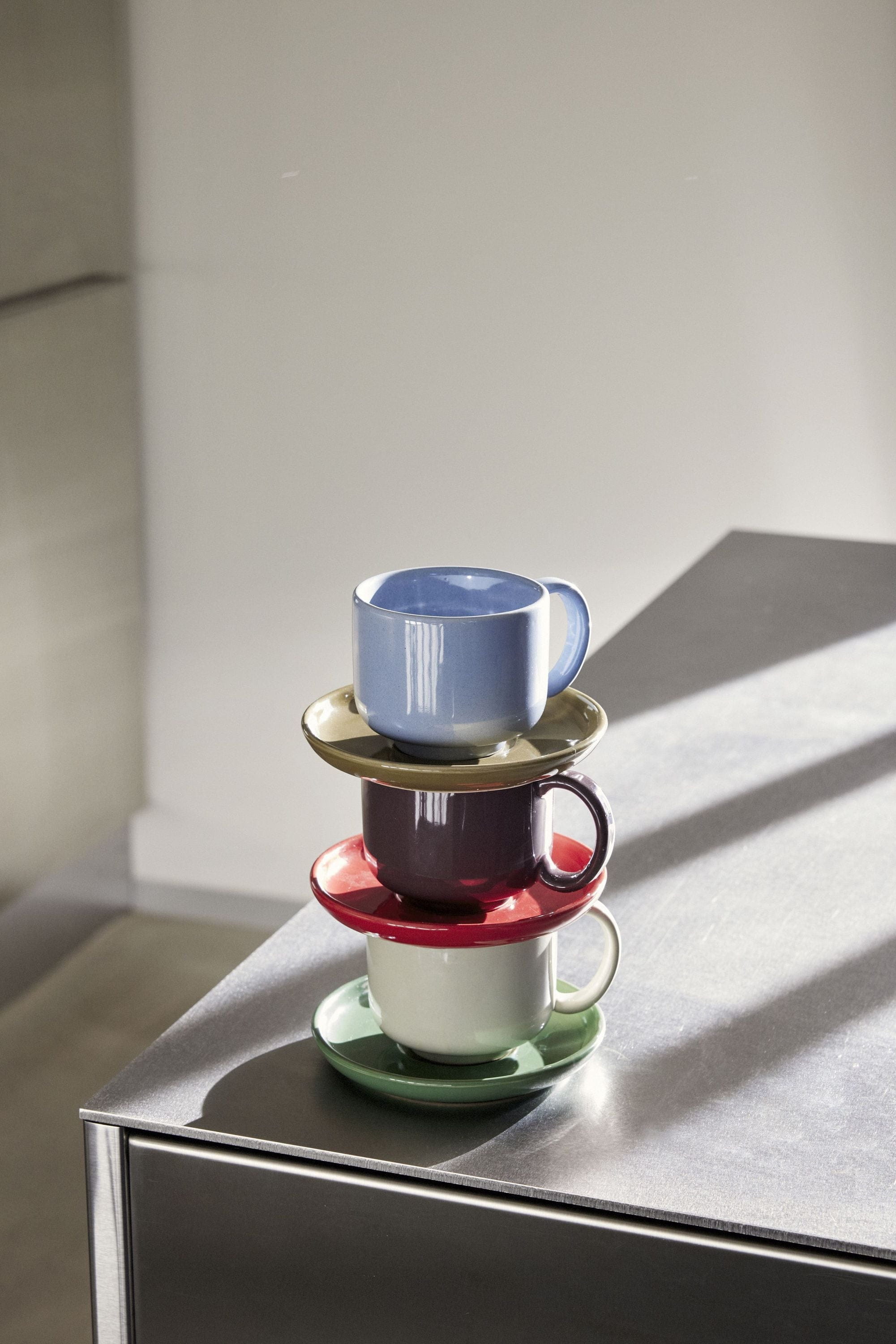 Hübsch Amare Cup & Saucet set med 2, ljusblå/olivgrön