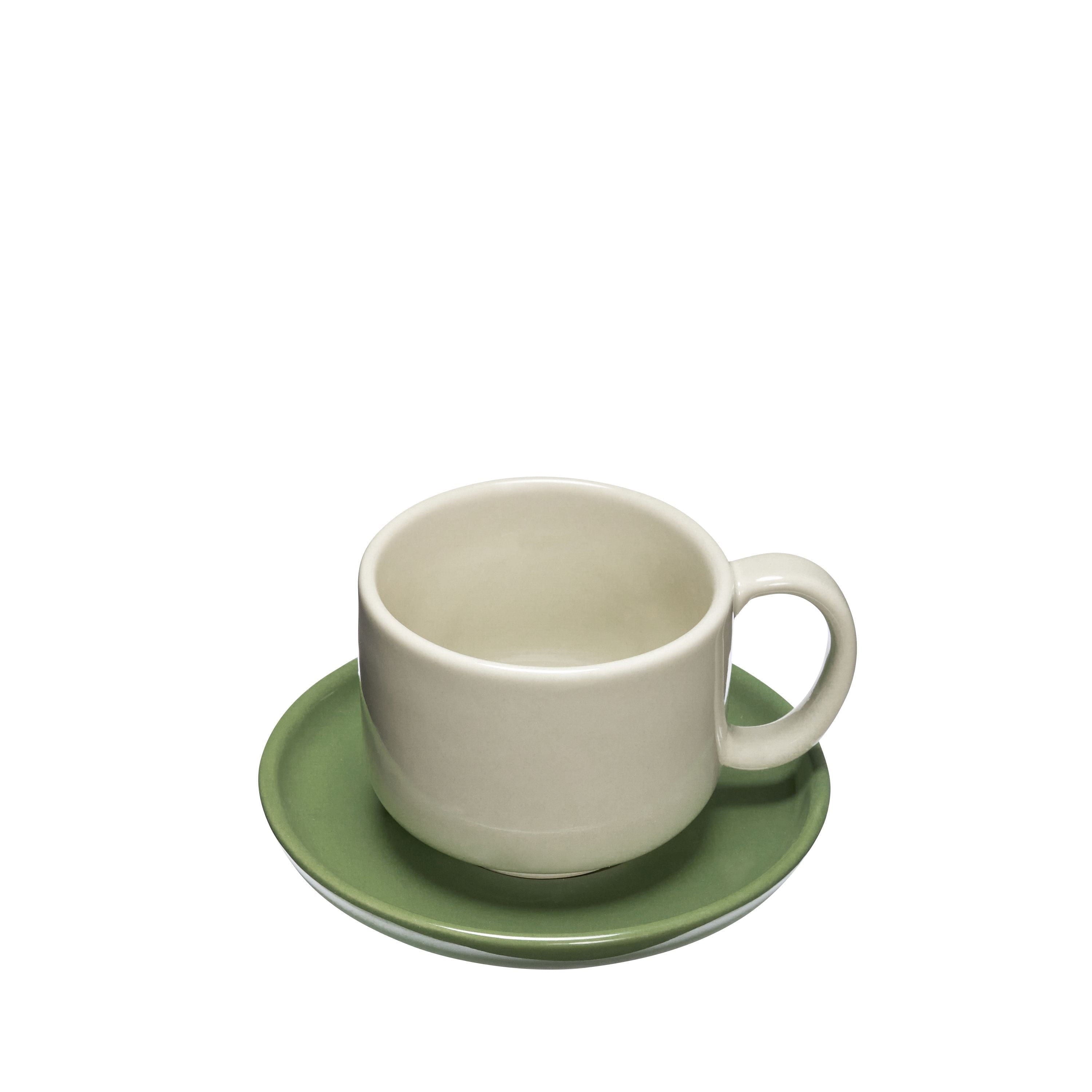 Hübsch Amare Cup & Saucet set med 2, sand/grön