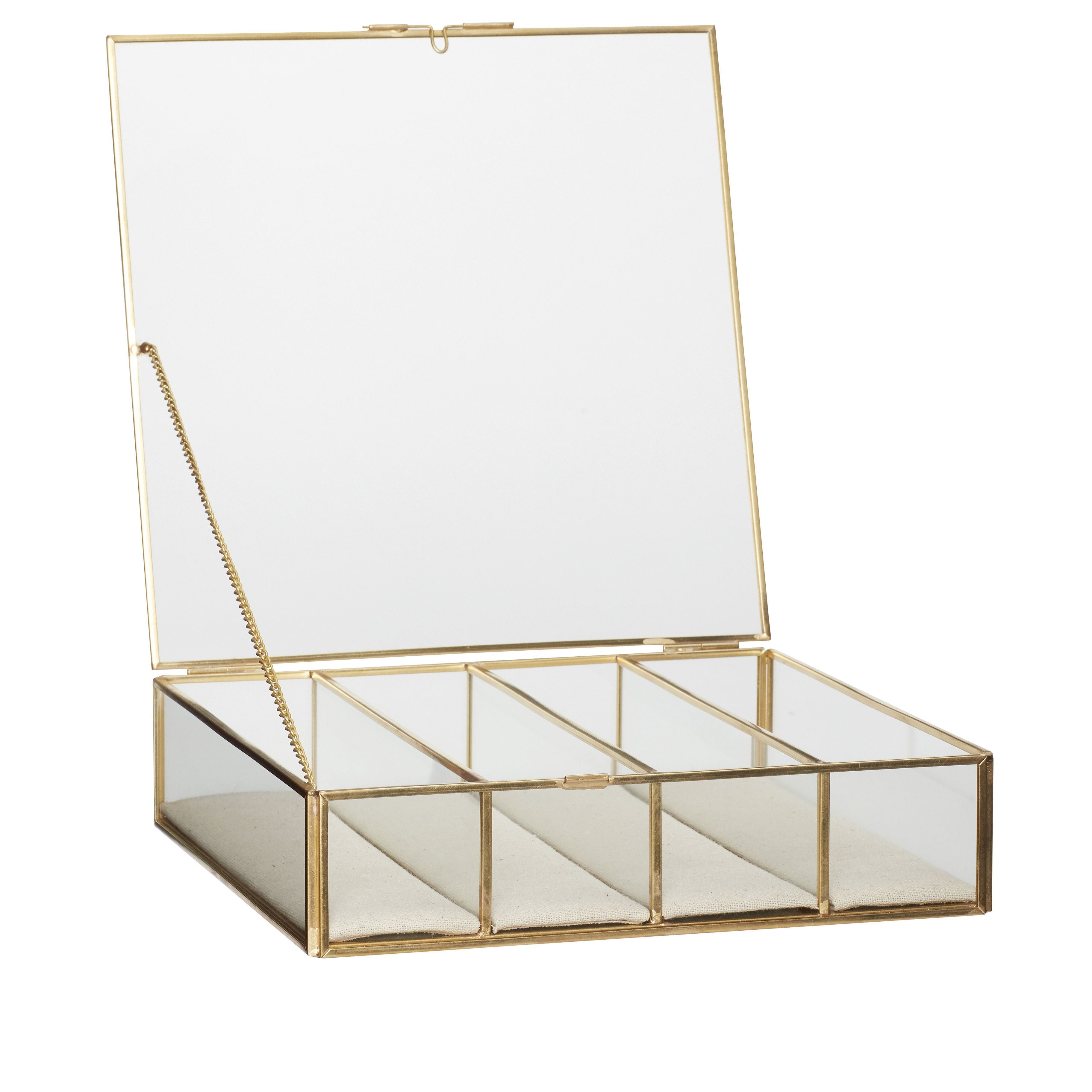 Hübsch ECRU Glass Box Glass/Canvas/Metal Ready/Beige/Brass Set med 3