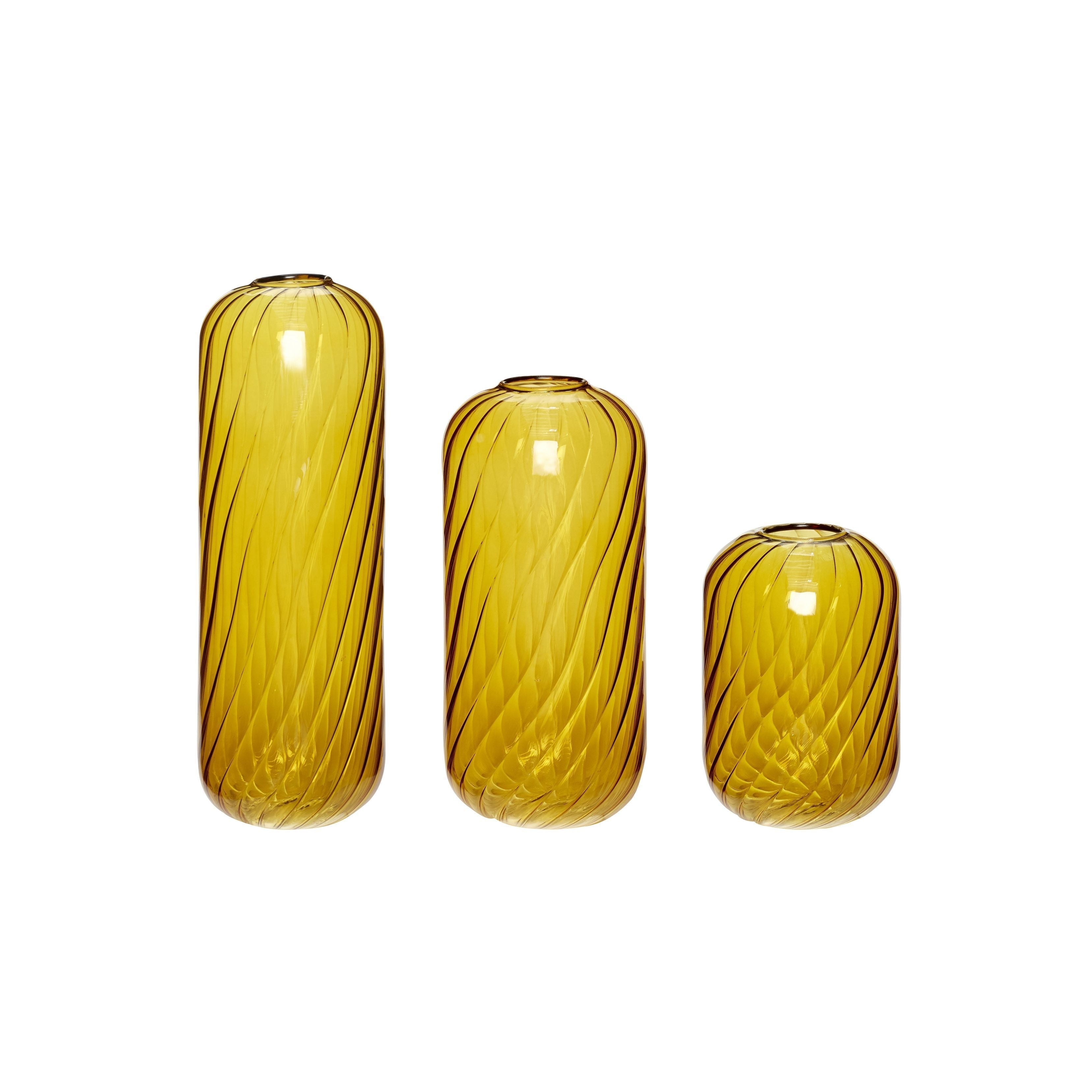 Hübsch Fleur Vase Glass of Amber Yellow Set med 3