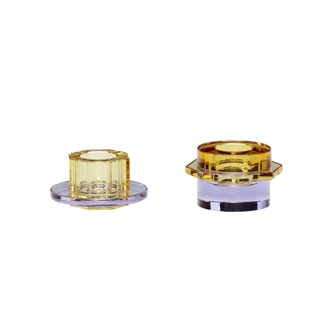 Hübsch Kiosk Candlestick Glass Amber Yellow/Purple Set med 2