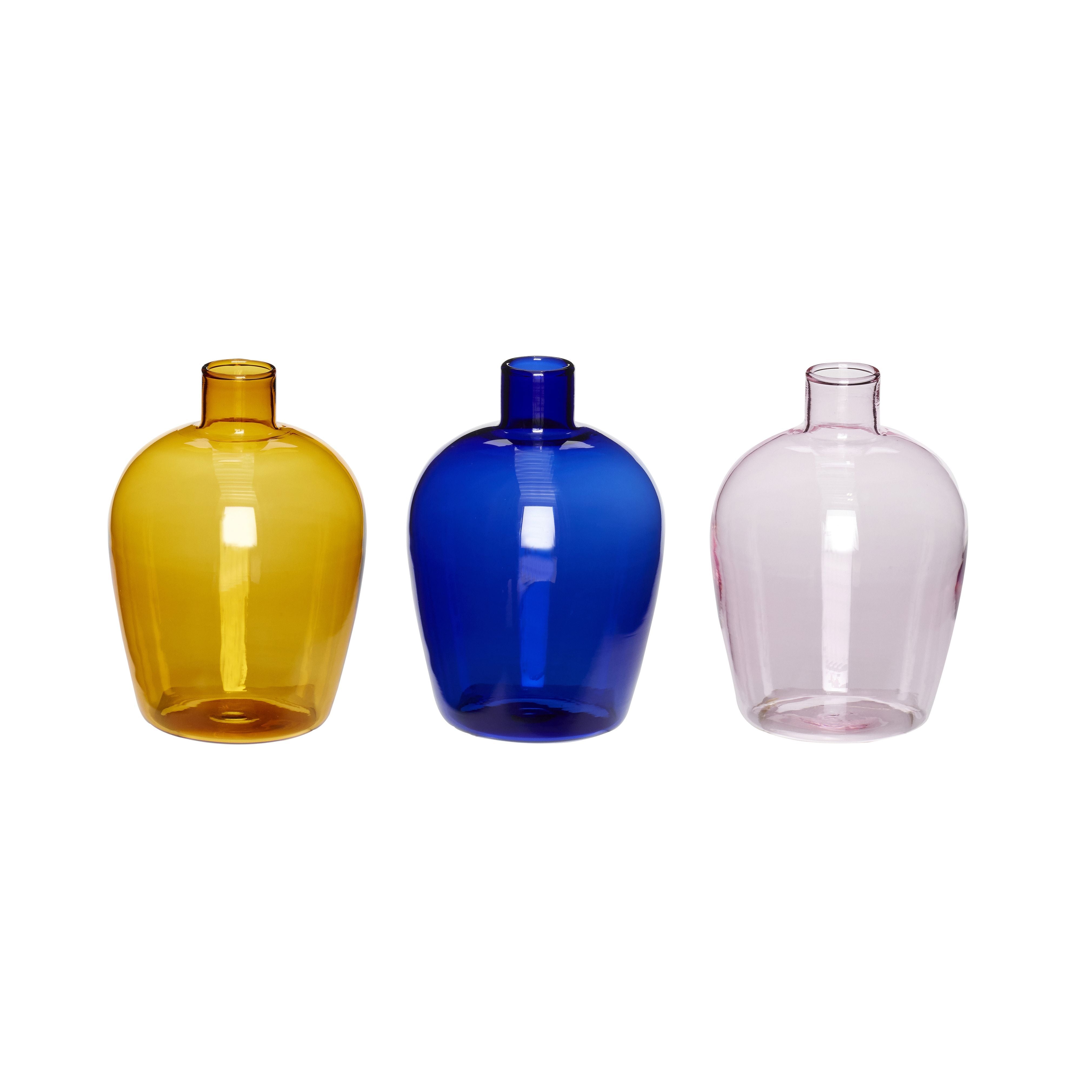 Hübsch Play Vase Glas Ravgul/Blå/Lyserød Sæt med 3, 7x10 Cm