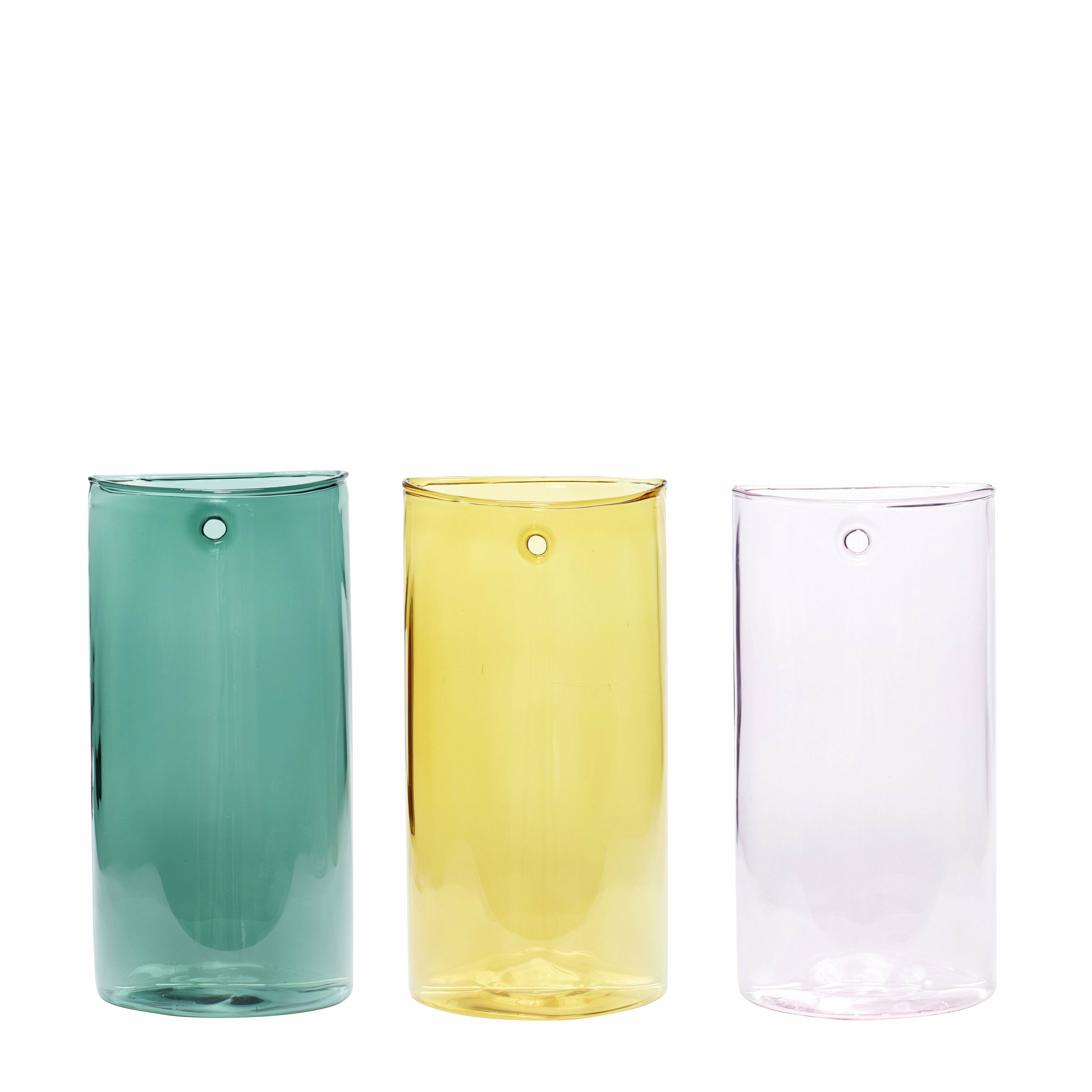 Hübsch Popsicle Vase Glass Pink/Yellow/Green Set med 3