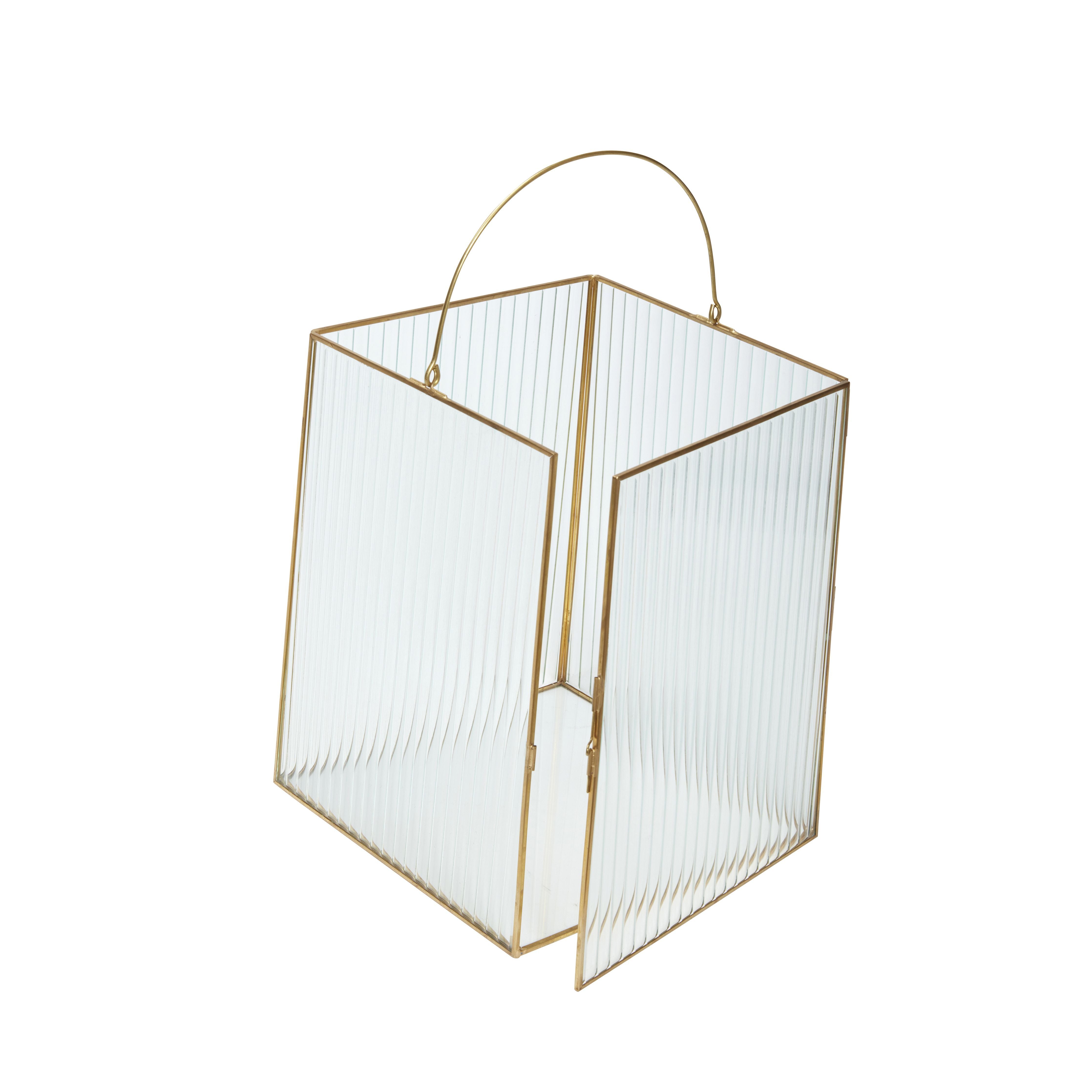 Hübsch Ripple Lanterne Glas/Metal Klar/Sort Sæt med 2, 25/20x31/28 Cm