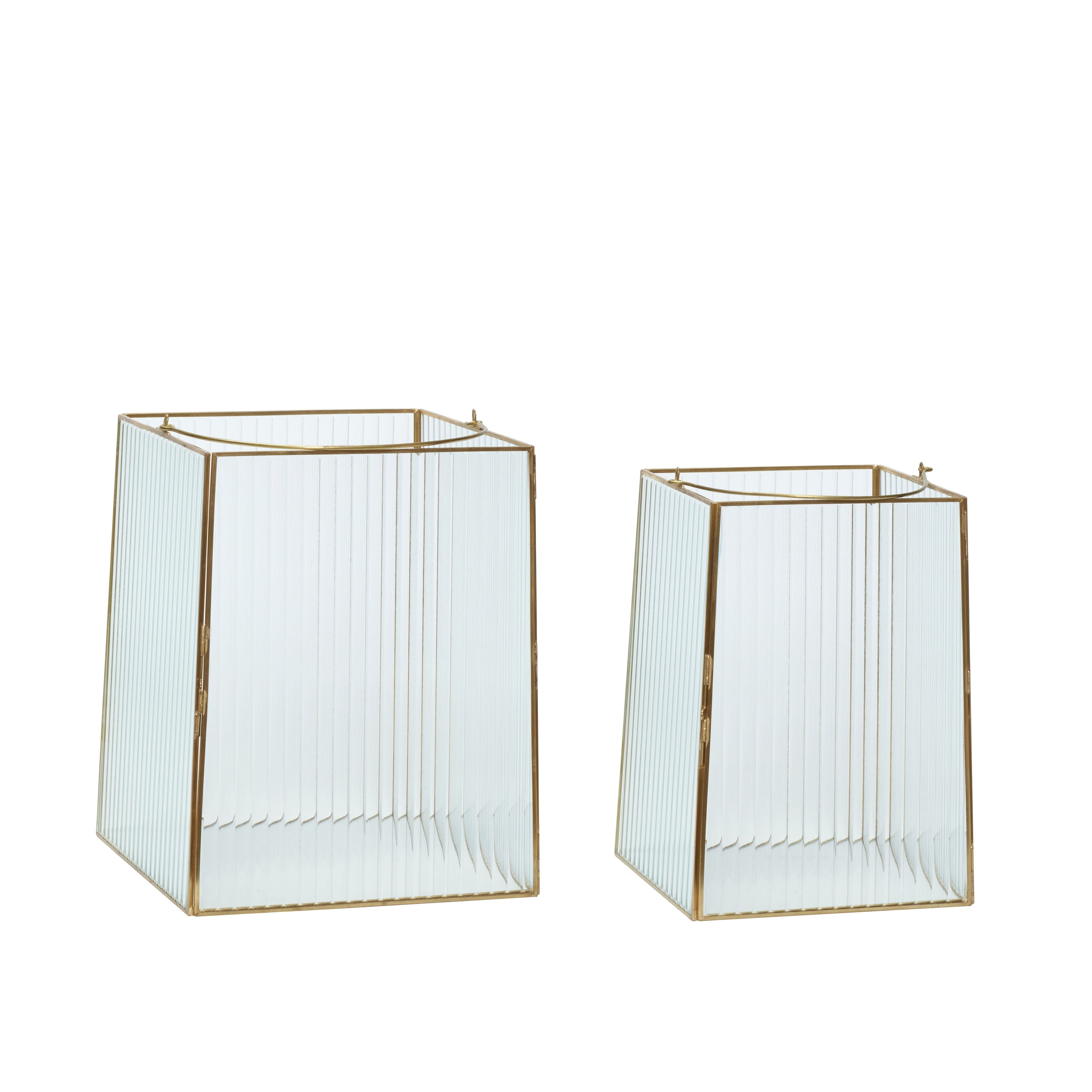 Hübsch Ripple Lanterne Glas/Metal Klar/Sort Sæt med 2, 25/20x31/28 Cm