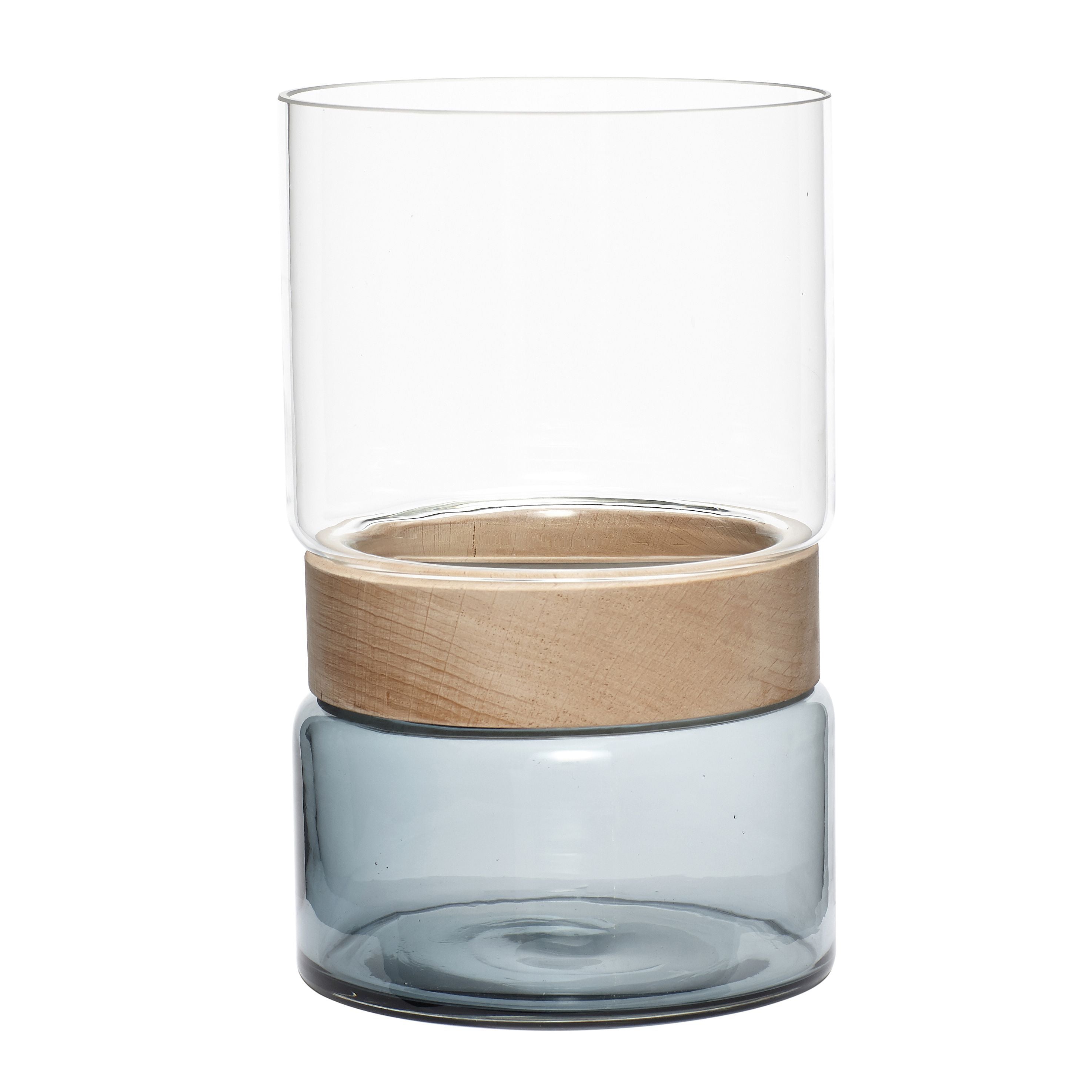 Hübsch Vase Med Ring Glas/Træ Blå/Klar