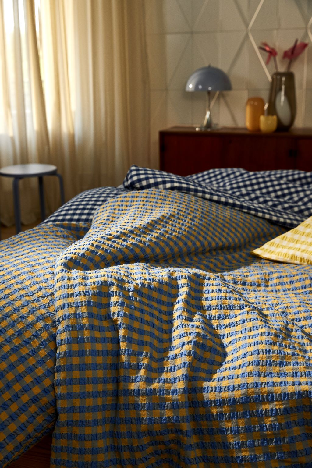 JUNA Bæk & Wave -sängkläder 140x200 cm, blå/ockra