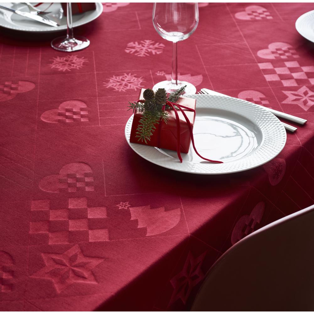Juna Natale damast tyg röd, 150x220 cm
