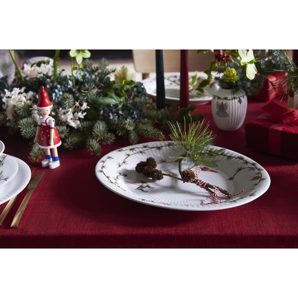 Kähler Hammershøi jul oval bordsskål, vit med dekoration, 27x34 cm