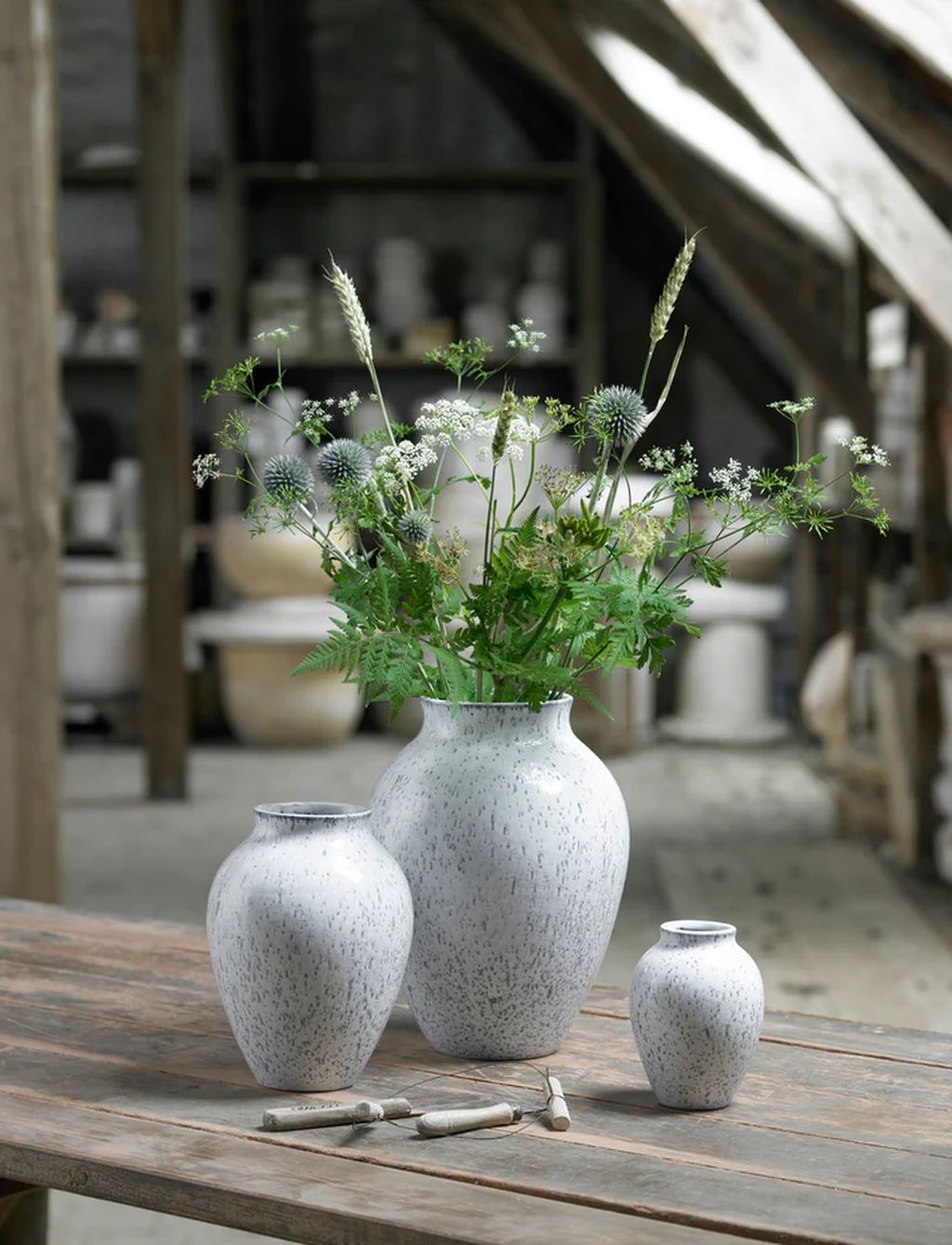 Knabstrup Keramik Vase H 20 cm, vit/grå