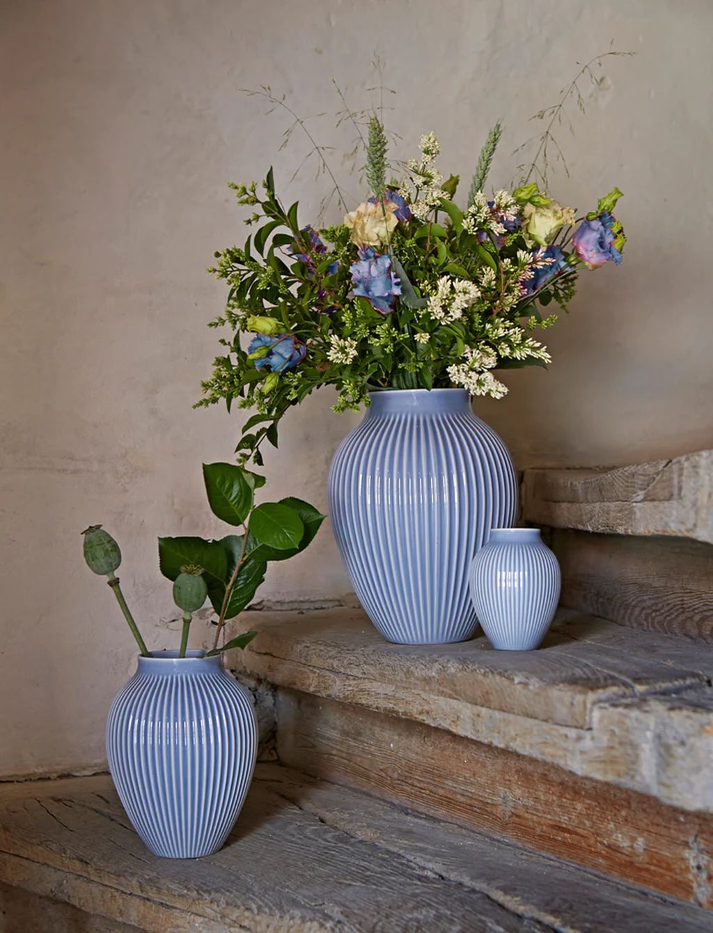 Knabstrup Keramik Vase med Riller H 12,5 cm, Lavendelblå