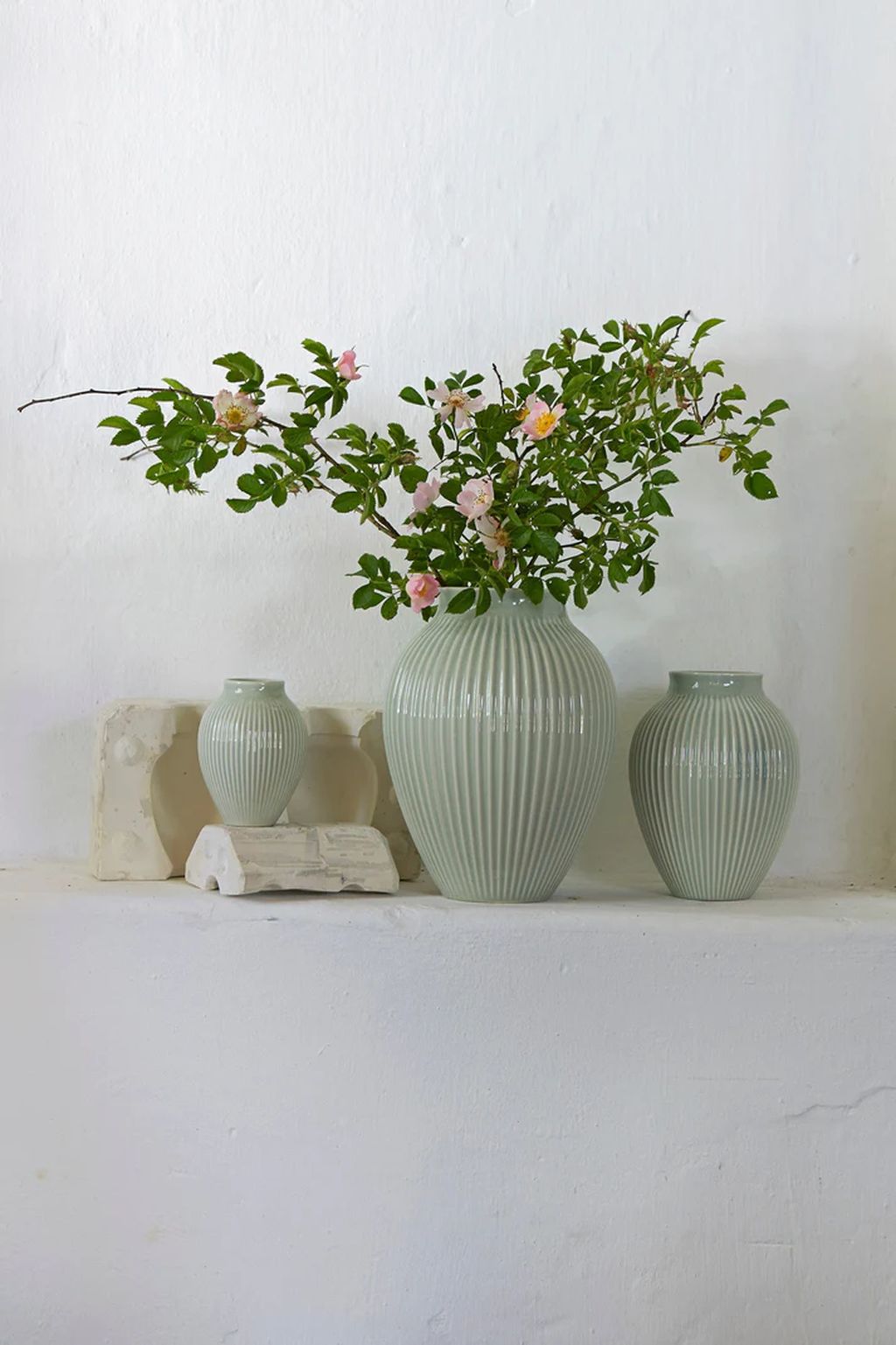 Knabstrup Keramik Vase med Riller H 12,5 cm, Irgrøn