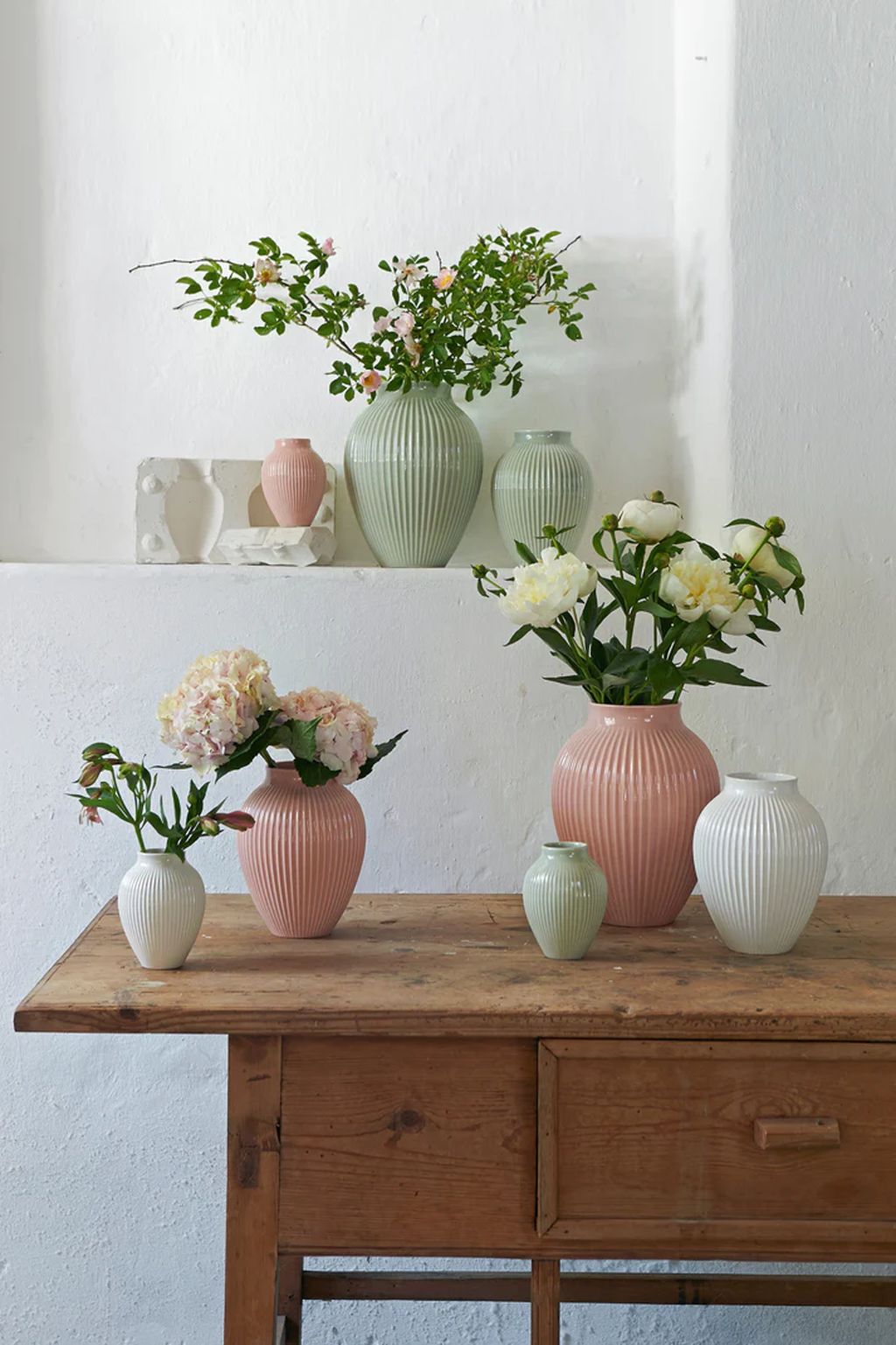 Knabstrup Keramik Vase med Riller H 12,5 cm, Rosa