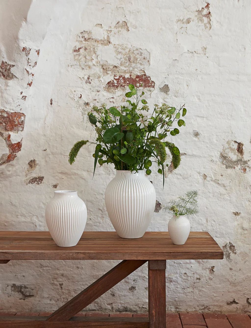 Knabstrup Keramik Vase med Riller H 12,5 cm, Hvid