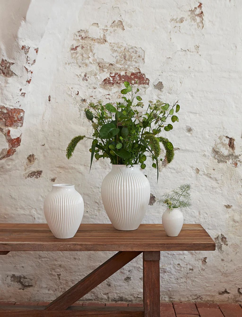 Knabstrup Keramik Vase med Riller H 20 cm, Hvid