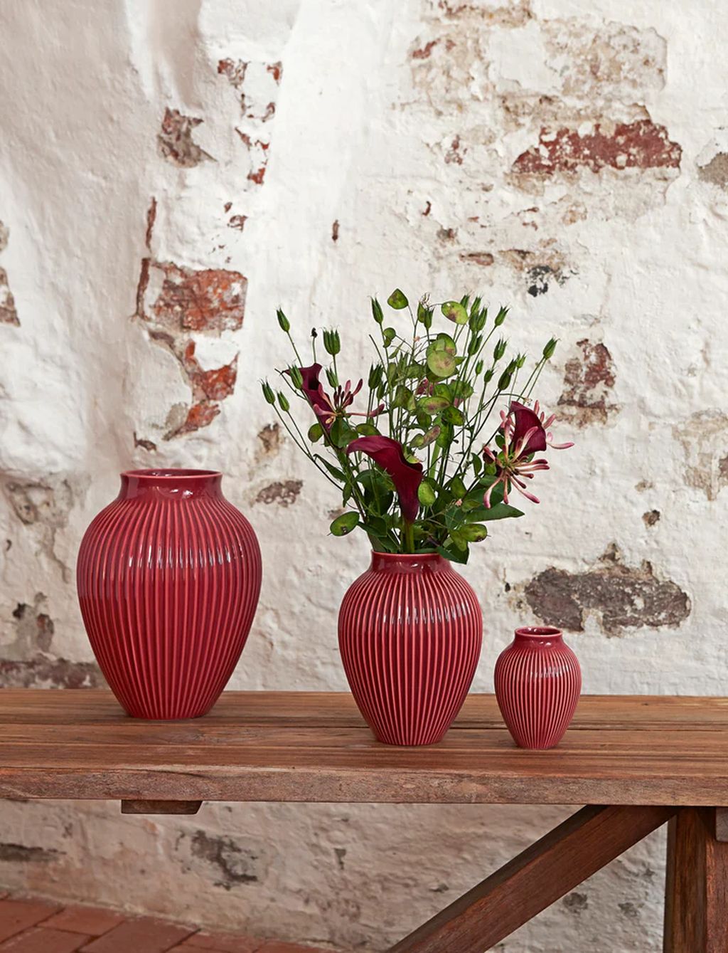 Knabstrup Keramik Vase med Riller H 27 cm, Bordeaux