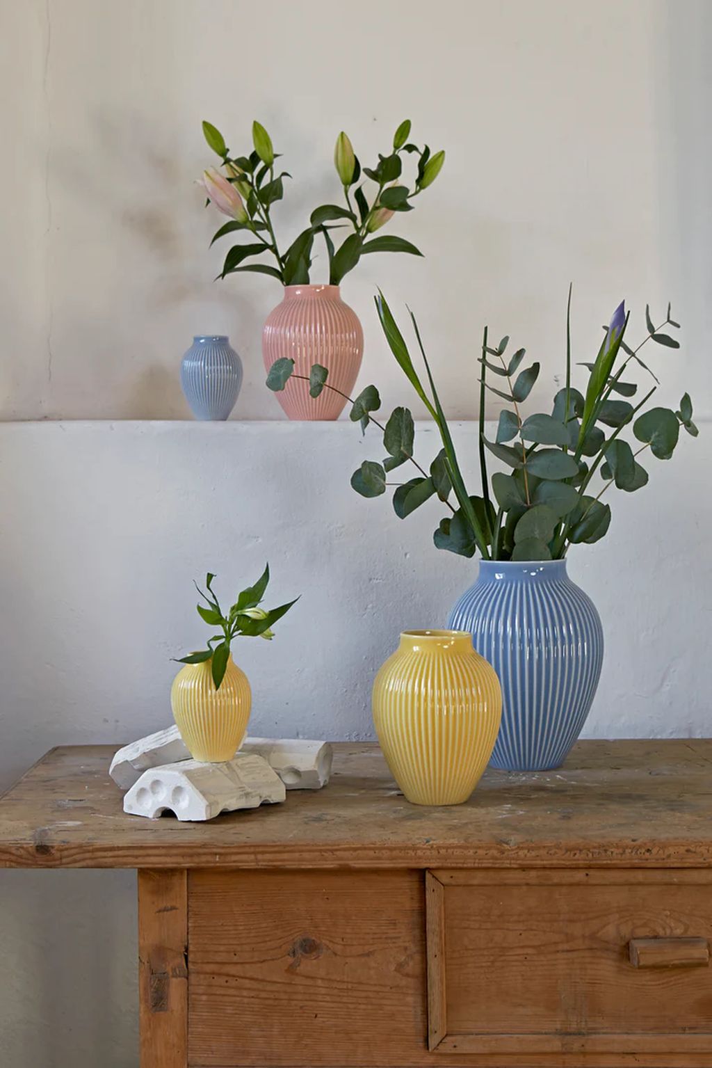 Knabstrup Keramik Vase med Riller H 27 cm, Gul