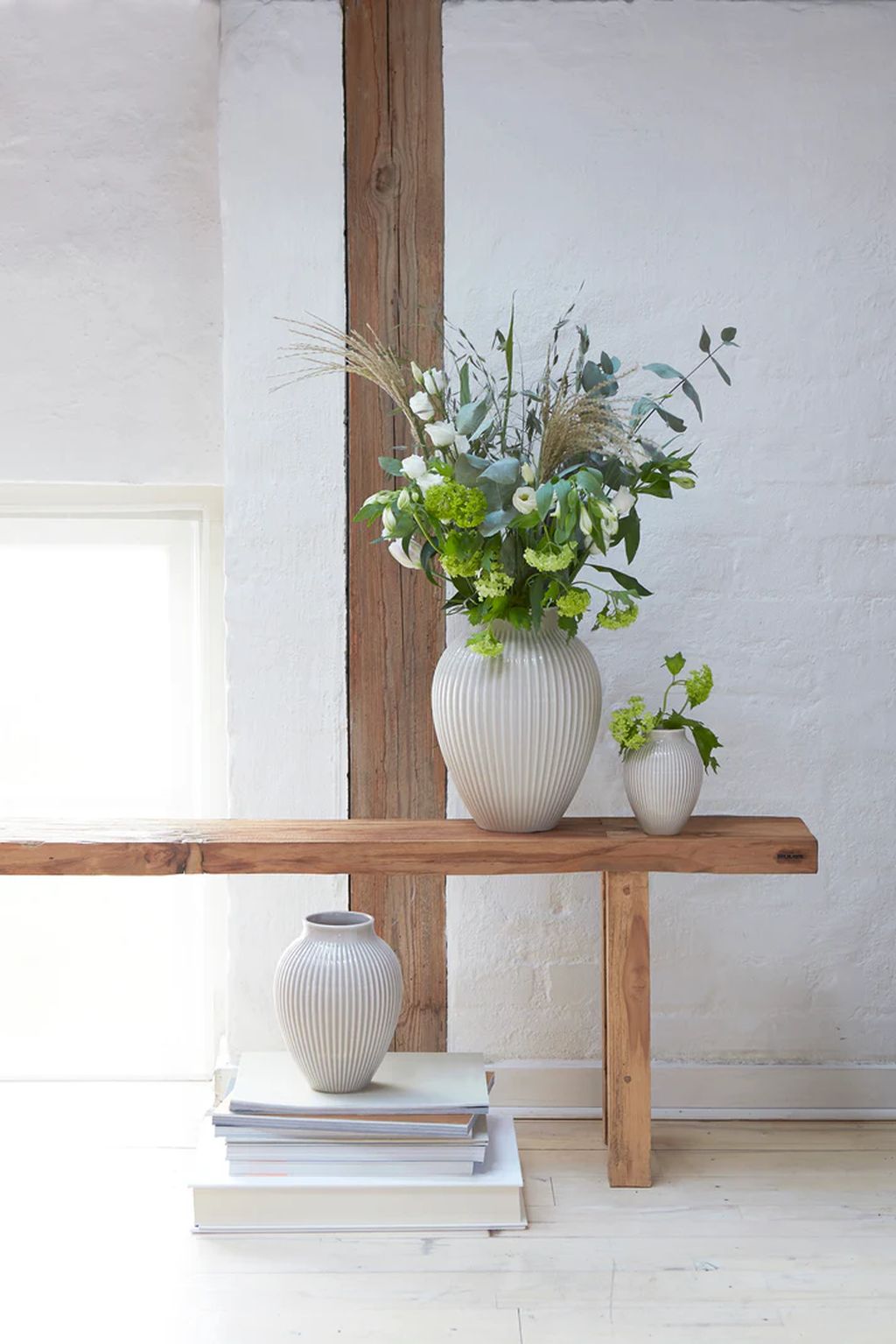 Knabstrup Keramik Vase med Riller H 27 cm, Grå