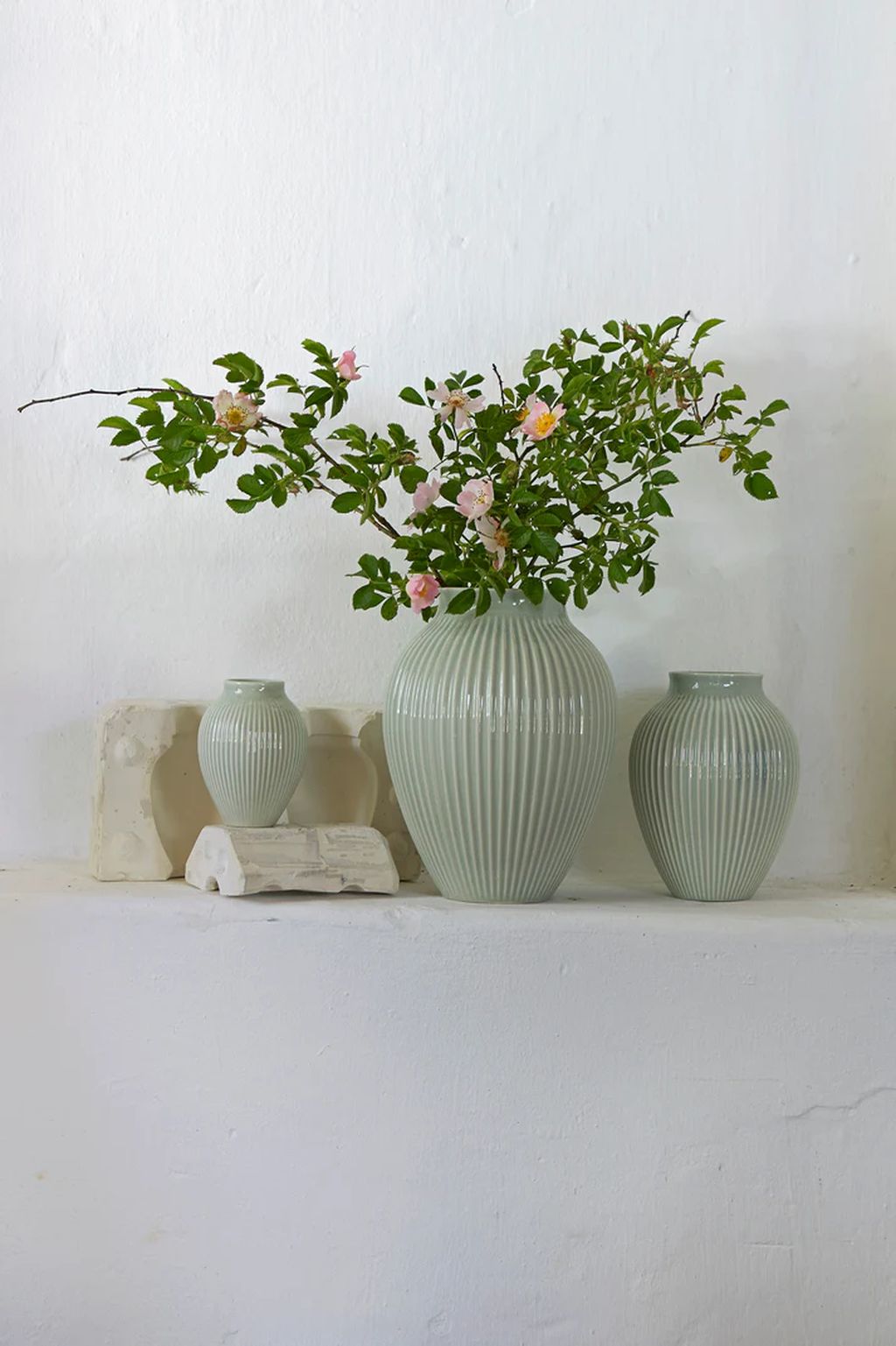Knabstrup Keramik Vas med spår h 27 cm, irregrøn