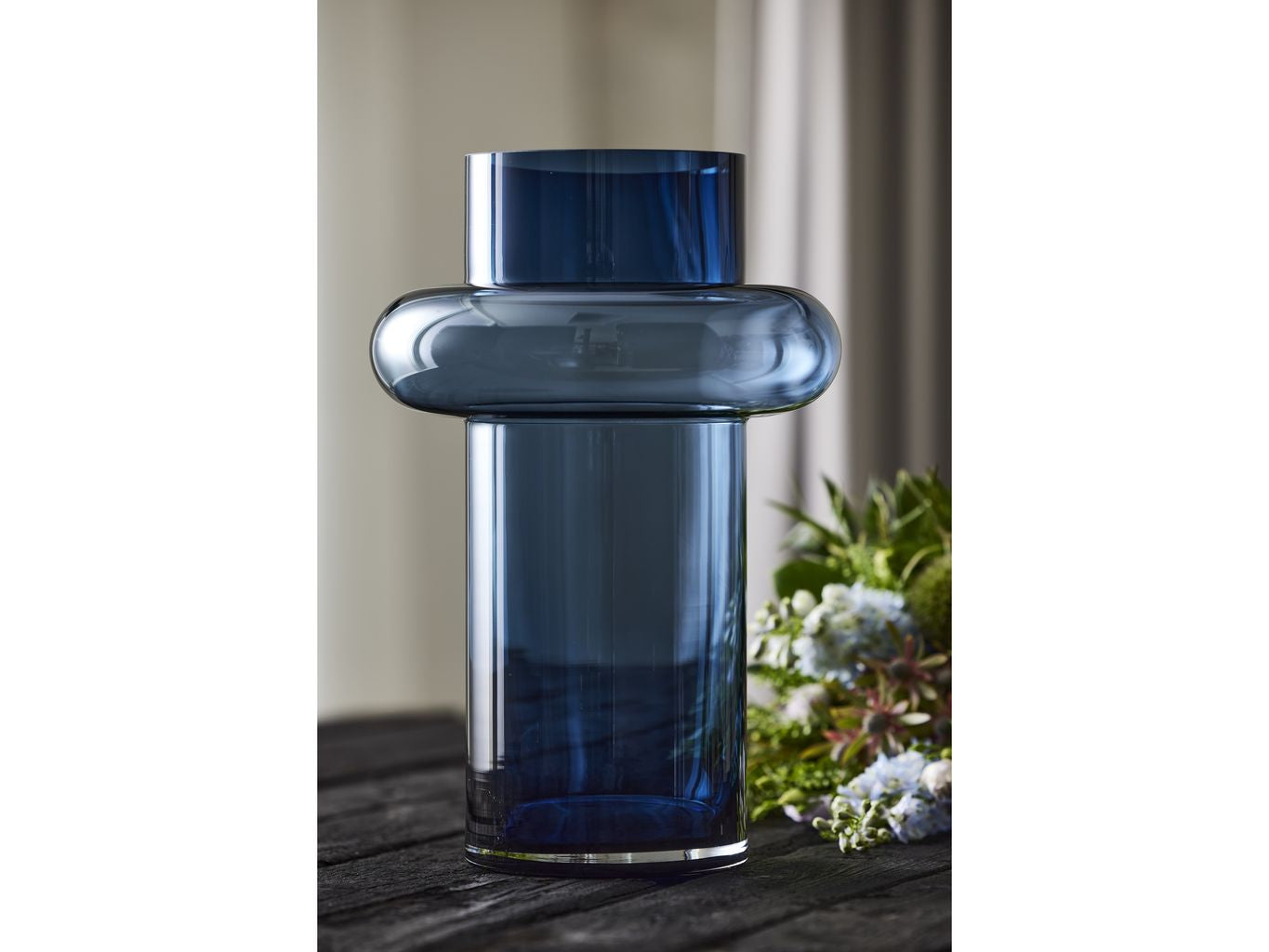 Lyngby Glas Tube Vase H: 40 Cm, Mørkeblå