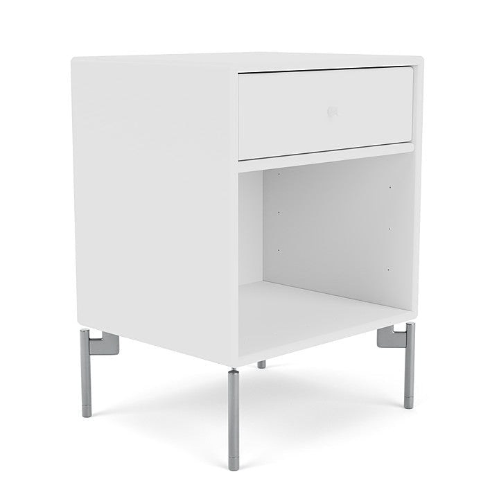 Montana Dream Bedside Table With Ben, New White/Chrome Mat