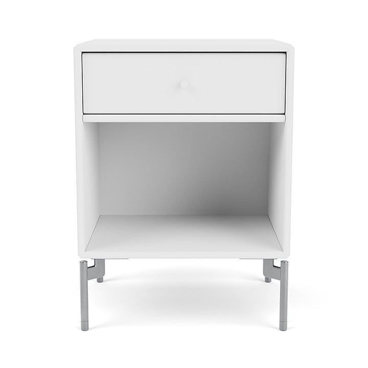 Montana Dream Bedside Table With Ben, Snow White/Chrome Mat
