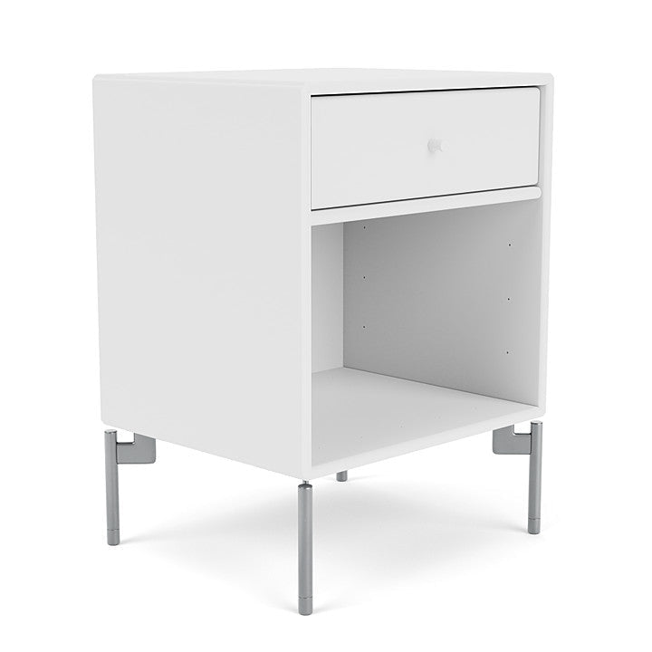 Montana Dream Bedside Table With Ben, Snow White/Chrome Mat
