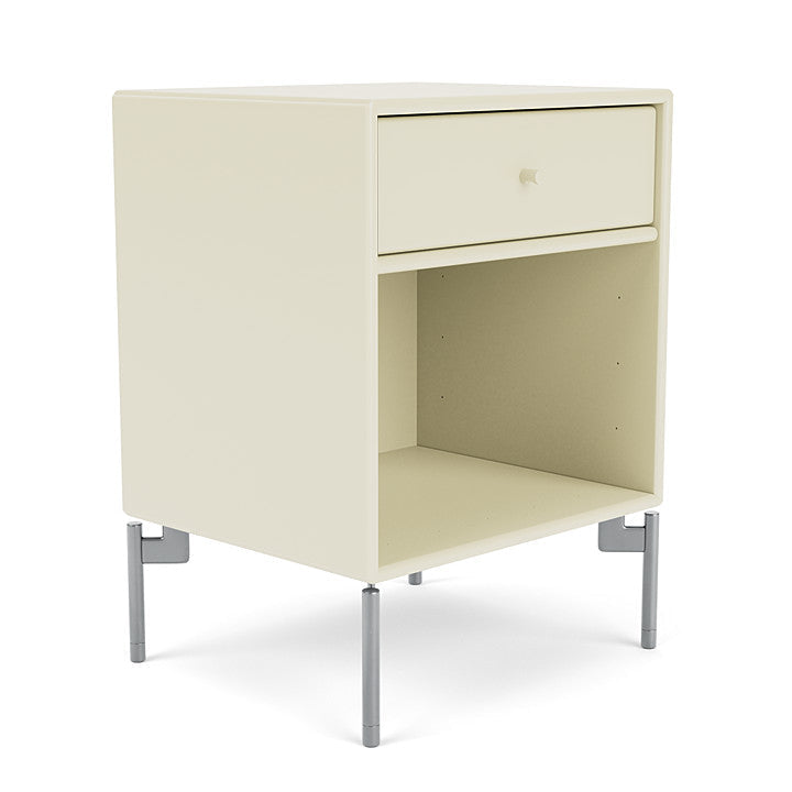Montana Dream Bedside Table With Ben, Vanilla White/Chrome Mat