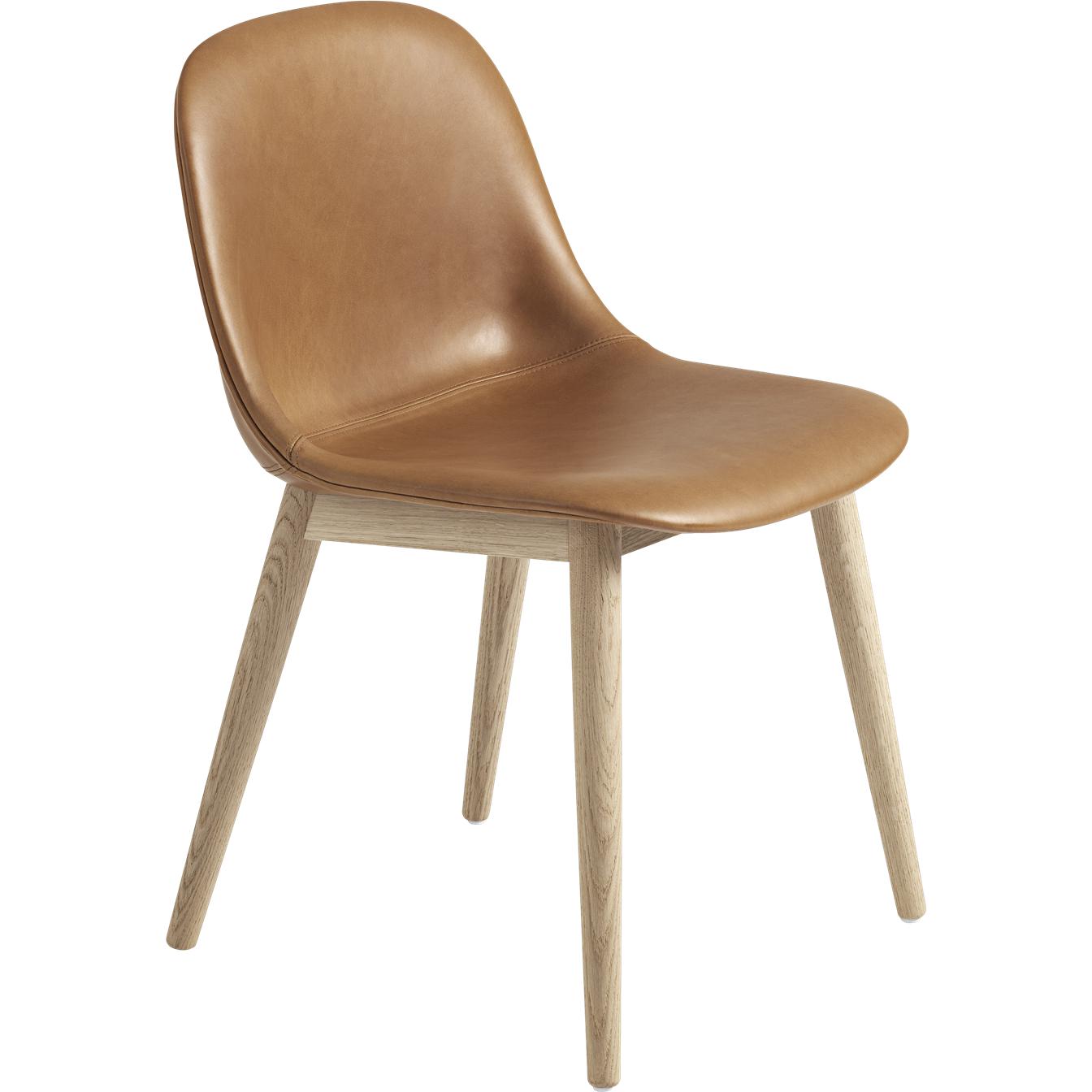 Muuto Fiber Side Chair Wood Ben Leather Seat, Brown Cognac