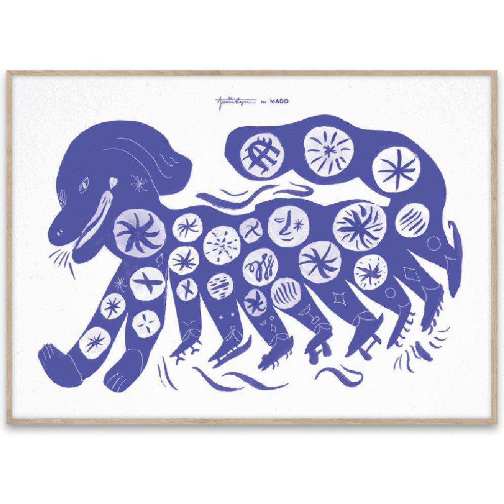 Paper Collective Kinesisk hundaffisch 30x40 cm, blå