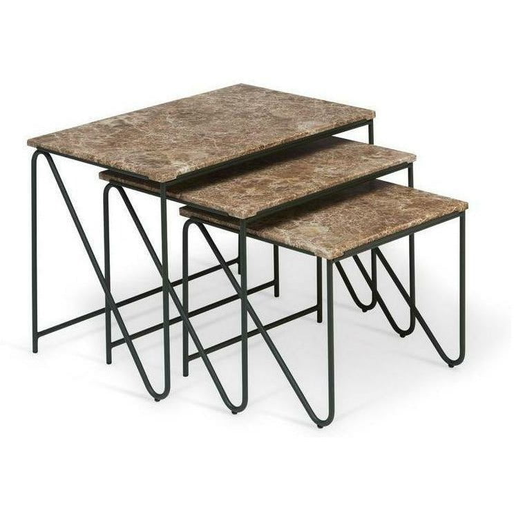 PLEASE WAIT to be SEATED Triptyk häckta bord stål eller marmor, brun monaco/grön