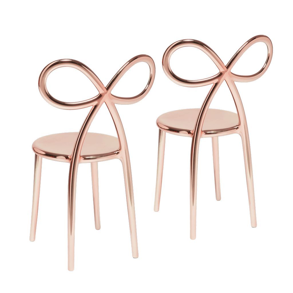 Qeeboo Ribbon Stol Metal Finish by Nika Zupanc 2 Stk, Pink Gold