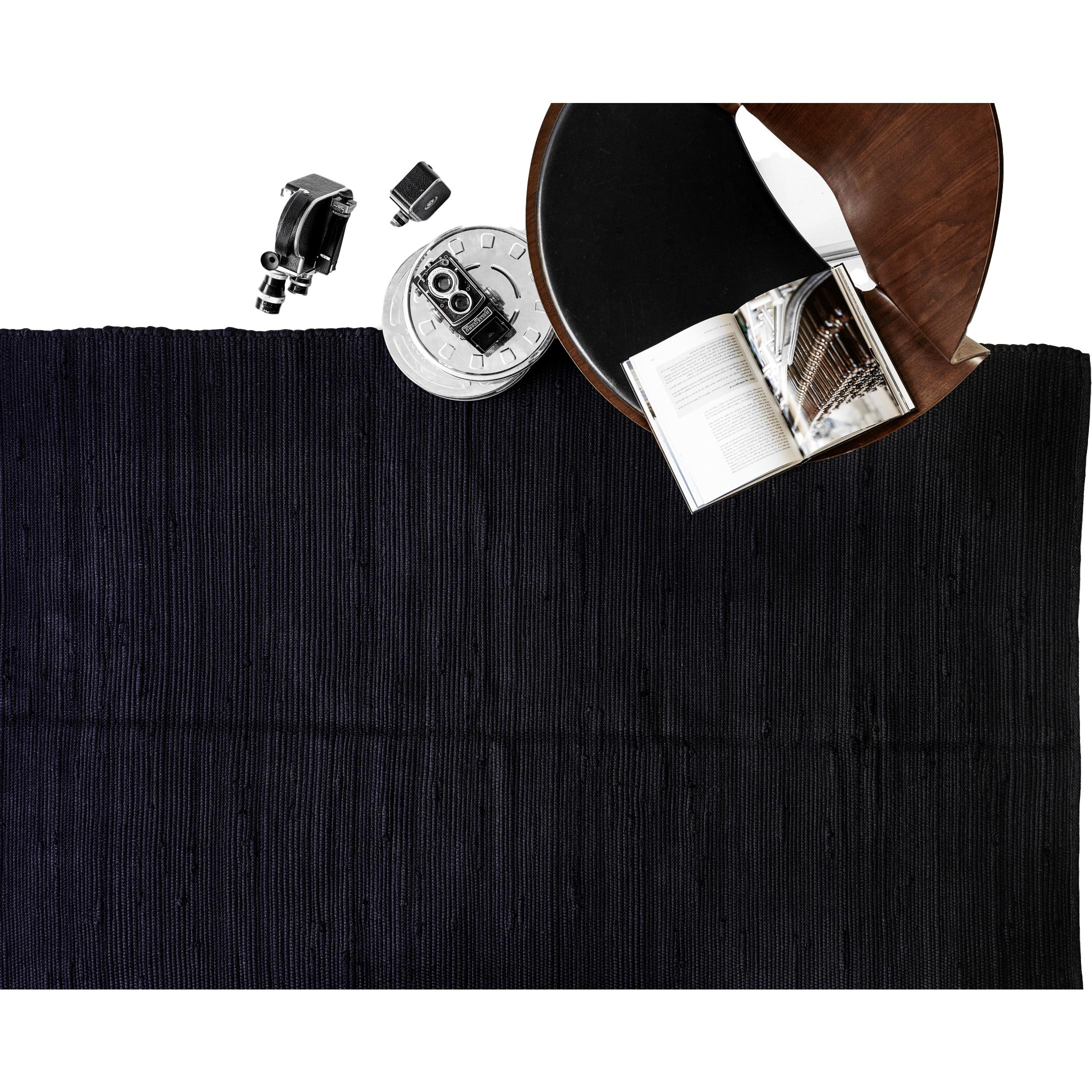 Rug Solid Cotton Tæppe Black, 65 x 135 cm