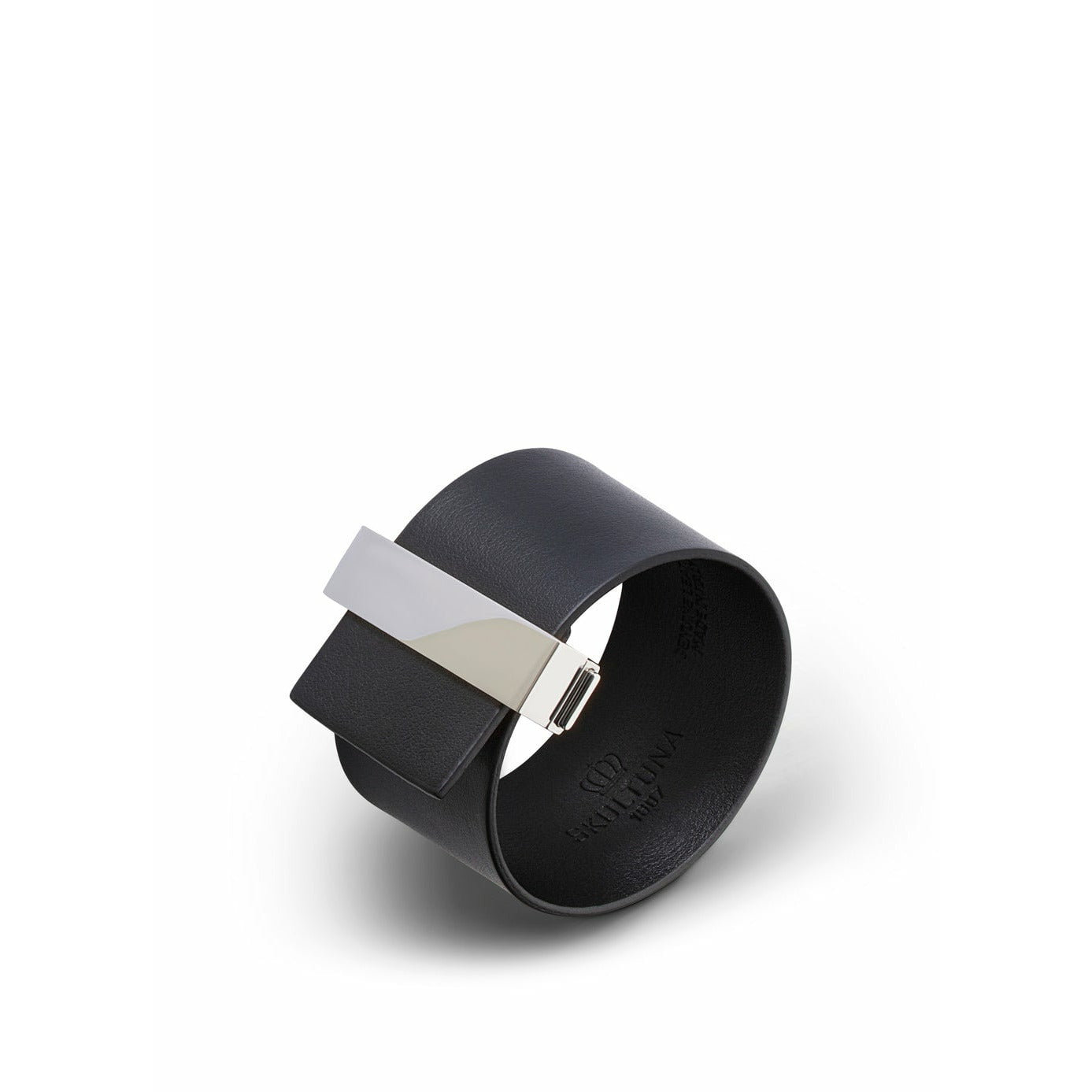 Skultuna Clazp läder armband läder/polerat stål 38 mm l 17 & 18 cm, svart