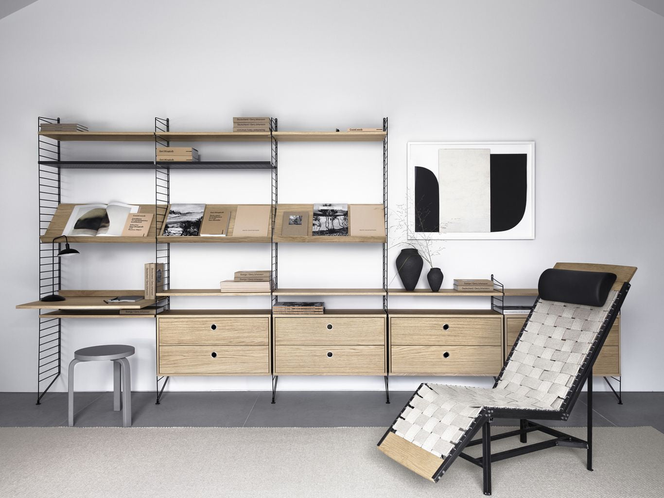 String Furniture Strängsystemskåp med 2 lådor ek, 30x78x42 cm