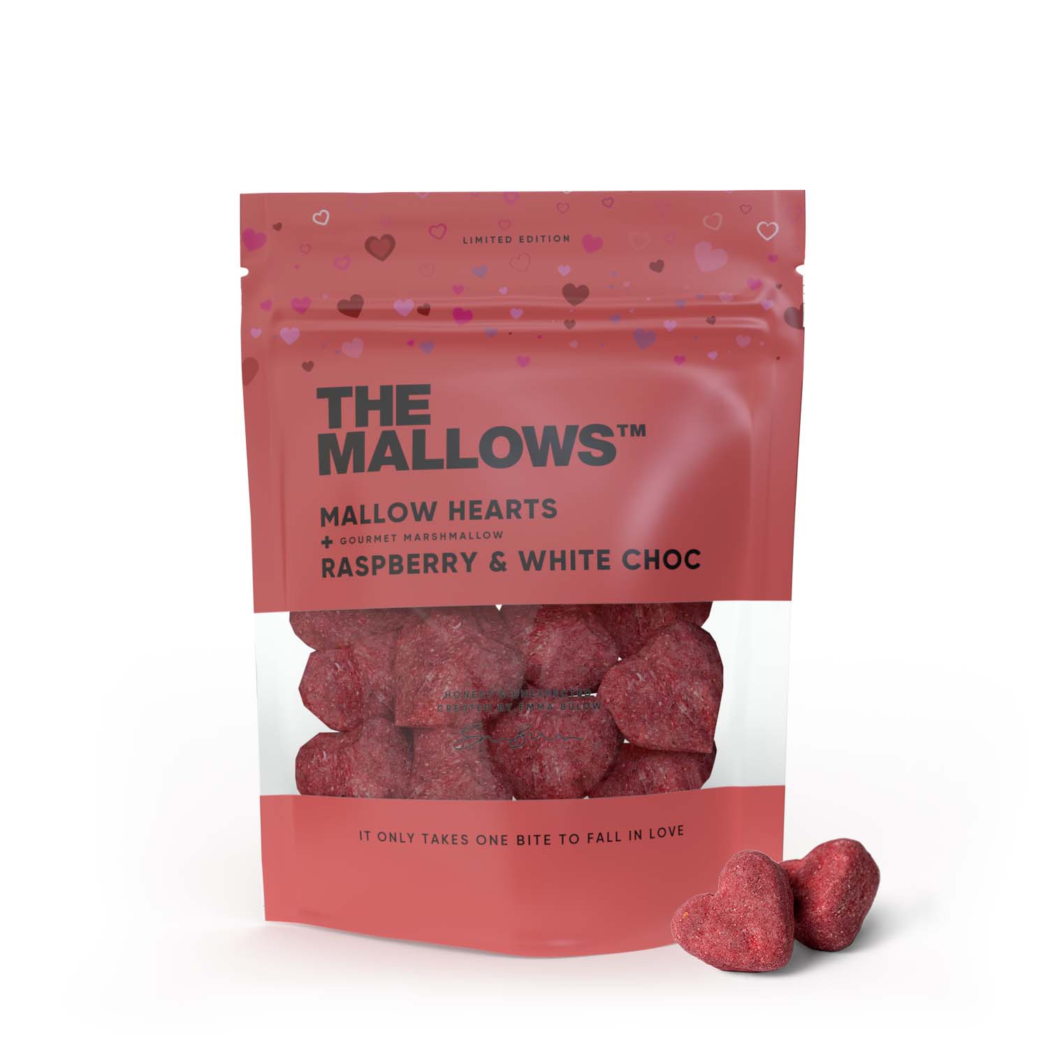 The Mallows Marshmallows med vit choklad & hallon - Mallow Hearts, 90g
