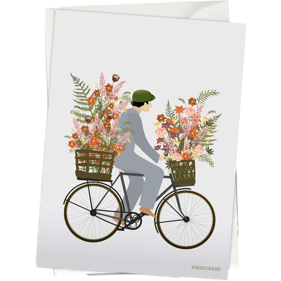 Vissevasse Cykel med blommor Advard Card, 10.5x15
