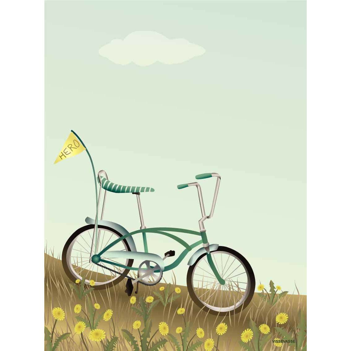Vissevasse Cykel med en flaggsaffisch, 50x70 cm