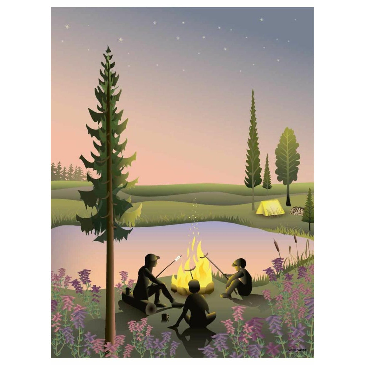 Vissevasse Campfire Plakat, 15 x 21 cm