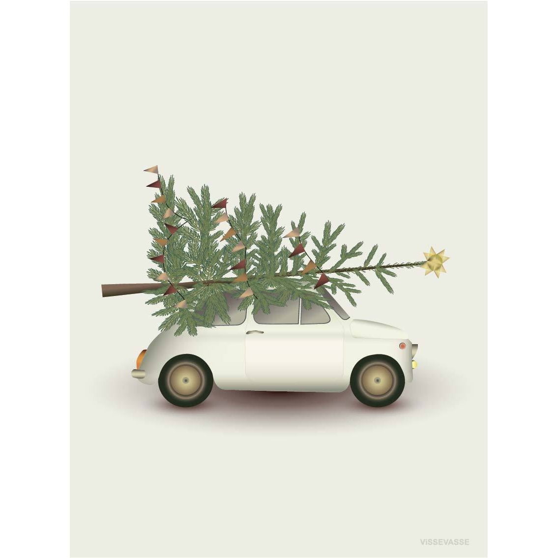 Vissevasse Christmas Tree & Little Car Plakat, 15X21 Cm