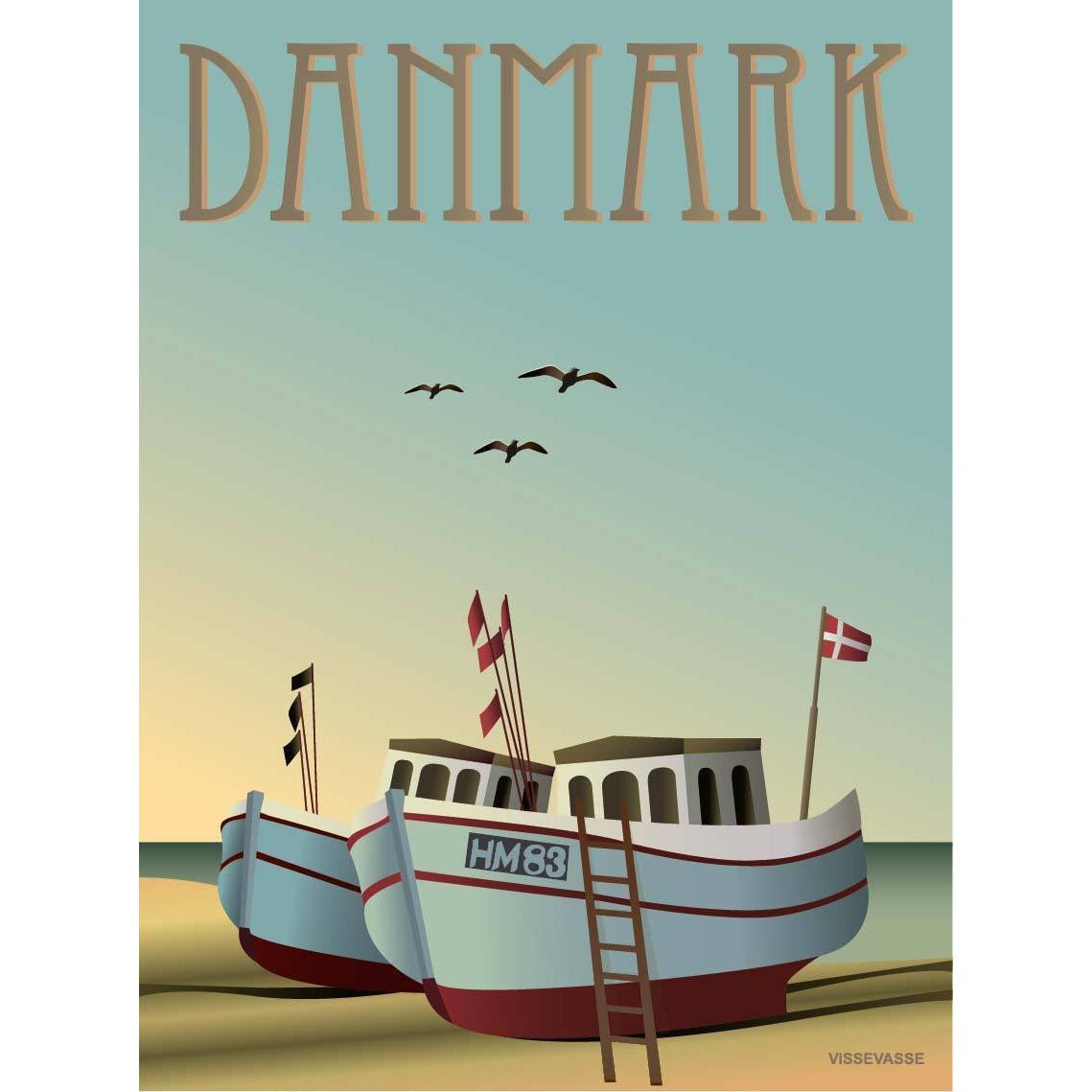 Vissevasse Danmark fiskebåtar affisch, 15x21 cm