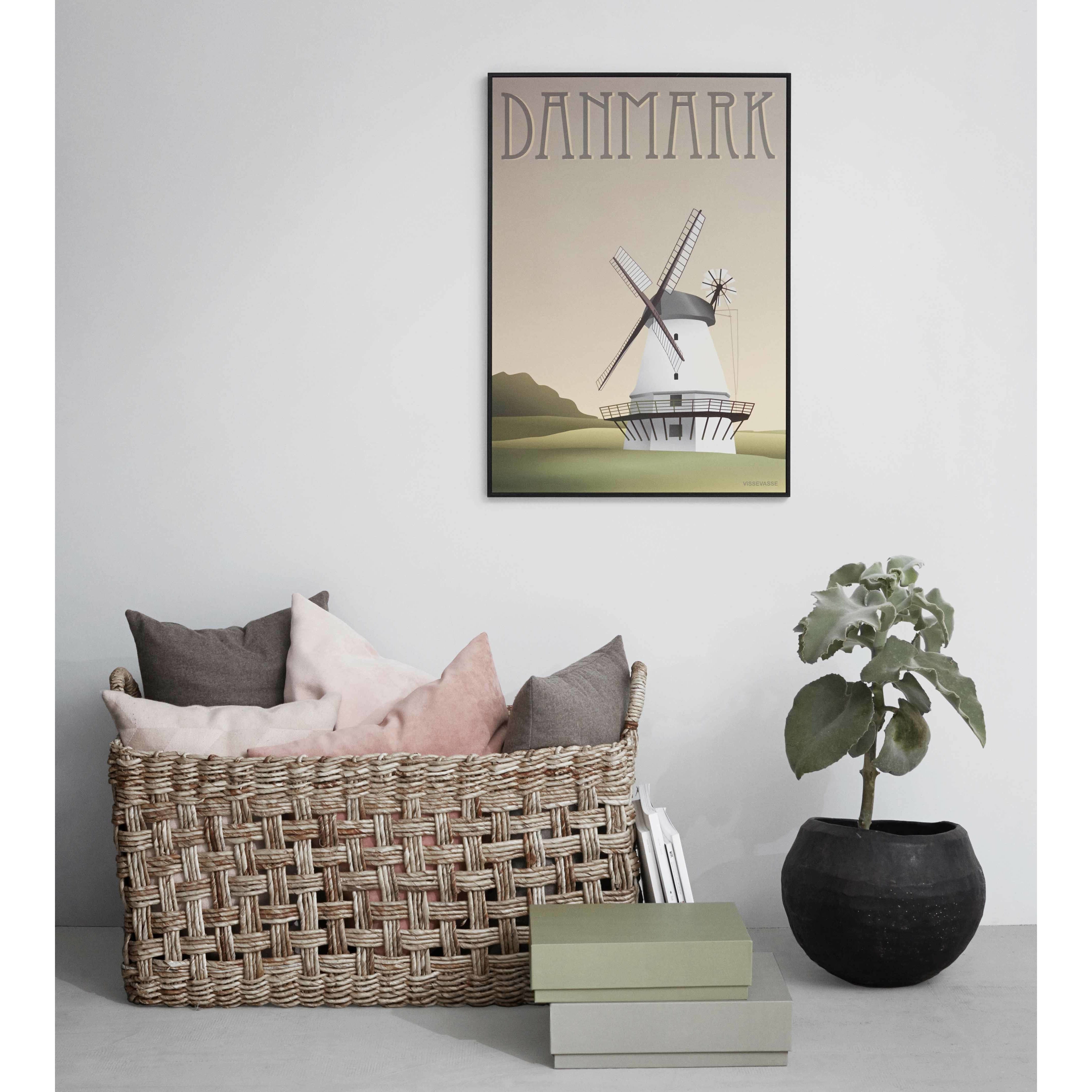 Vissevasse Danmark Mill Affisch, 50x70 cm