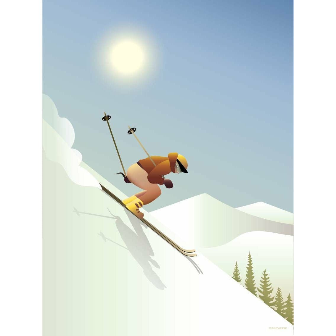 Vissevasse Downhill Skiing Affisch, 15x21 cm
